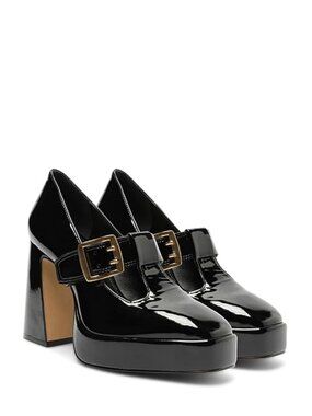 Vince Camuto Black Patent Leather Marocean Chunky Mary Jane Heels - 6.5